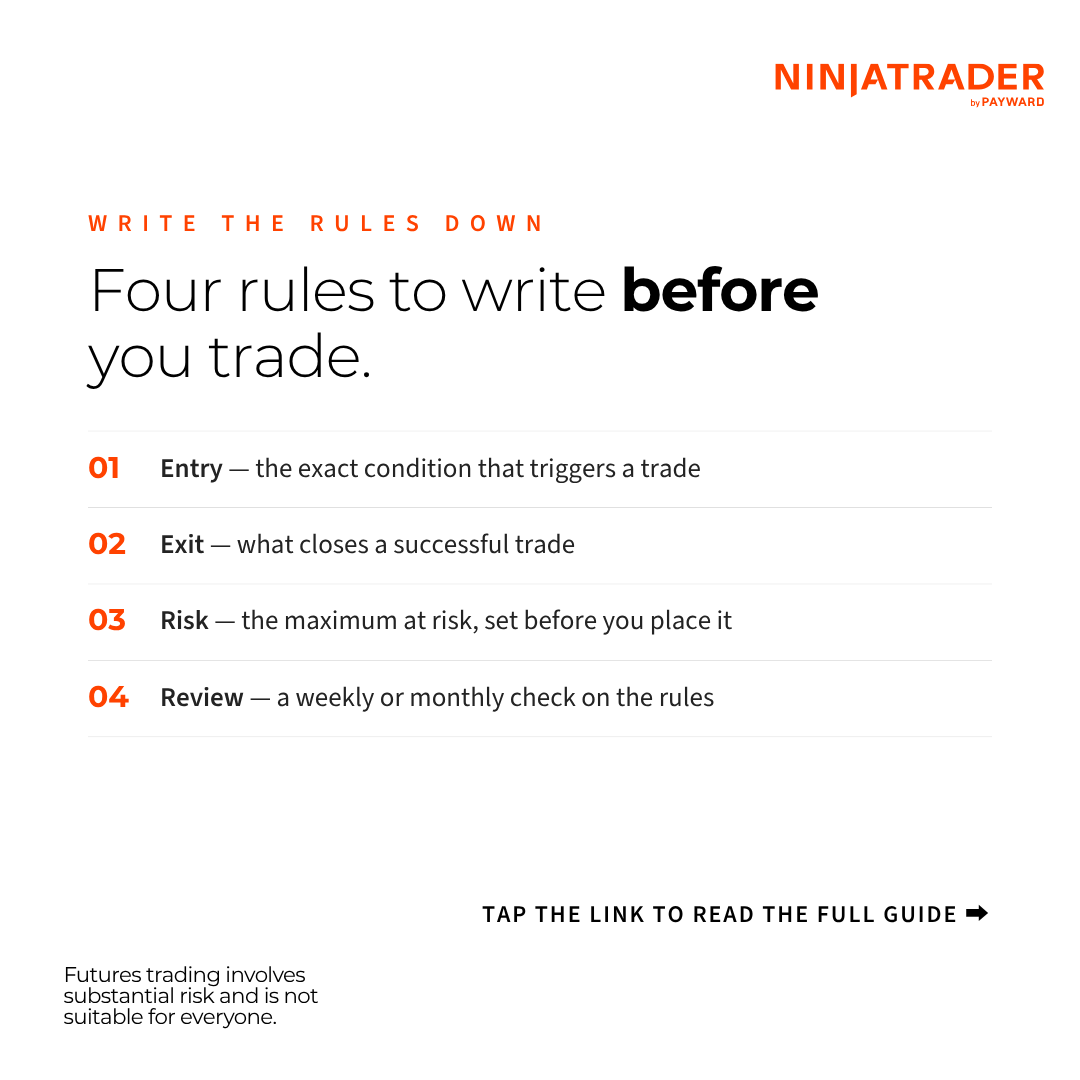 NinjaTrader's tweet photo. A trading strategy shouldn’t change every time the market does.

Define your entry, exit, risk, and review rules before the trade. NinjaTrader’s Strategy Builder helps you build and backtest those rules against historical data—no coding required: https://t.co/r3ejsdTwzv https://t.co/hpQJBjJgW4