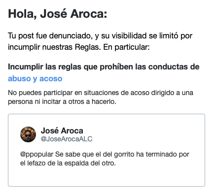 JoseArocaALC's tweet photo. Se han enfadado los del PP. Os dejo la foto por si queréis escribir el tuit ya que a mi me lo han restringido. https://t.co/uhHyzRihOm