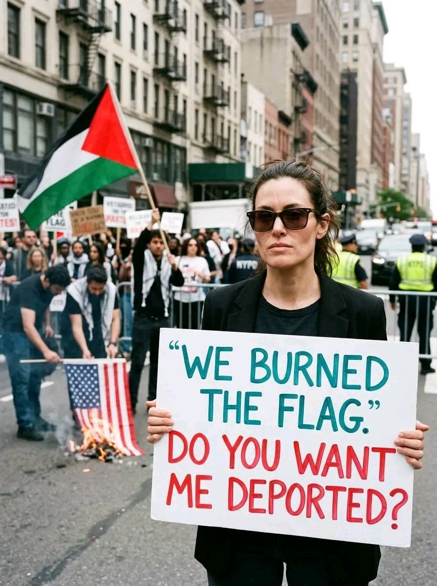 theamerican45's tweet photo. WE BURNED THE FLAG." DO YOU WANT ME DEPORTED? https://t.co/Ashrrp1icc
