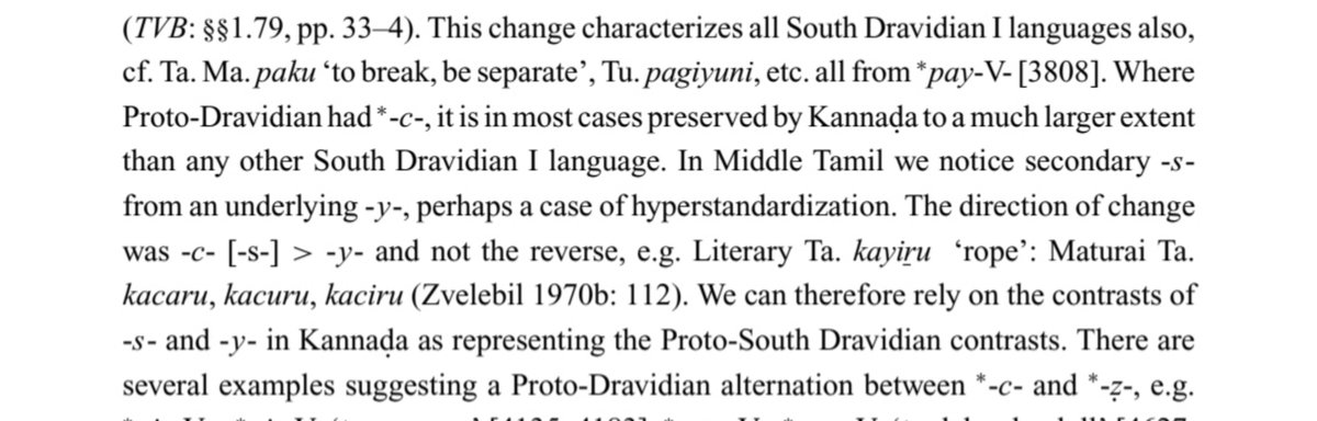 nameless_mp4_'s tweet photo. The lenition path of -c- > -h- > -y- is widely attested across most Dravidian languages, including Tamil. 
It also explains the St. Tamil peyar, which comes from *pecar (Ka. hesaru).

The most despicable people aren't Dravidian linguists, rather the Lemurian Dumbtards. https://t.co/KZzZLQ40m8