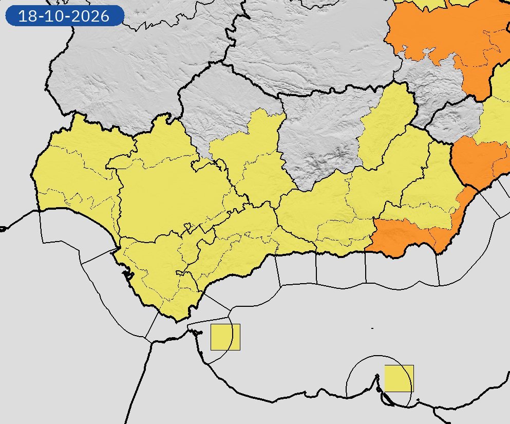 Meteohuelva's tweet photo. Como era de esperar, Aemet acaba de emitir aviso amarillo para mañana domingo en toda la provincia de Huelva. Pueden caer tormentas localmente intensas y se pueden recoger más de 20 mm en más de una hora.

El aviso se activará a las 12:00 h. y estará vigente a las 20:00 h.

Son tormentas en forma de chubascos así que me repito una vez más: ES IMPOSIBLE SABER DONDE Y CUANDO PUEDE CAER UNO.