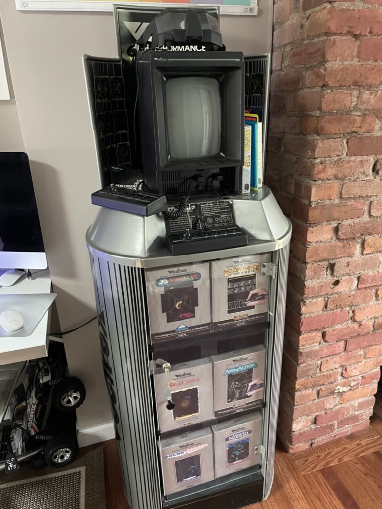 alphafox's tweet photo. I have a nearly complete Vectrex collection with all the accessories, 3D imager, two sealed controllers in box, all the game boxes, manuals, all the overlays, light pen in box, a PiTrex, and in store kiosk from 1982.  😋 https://t.co/l0rEj3qkwT