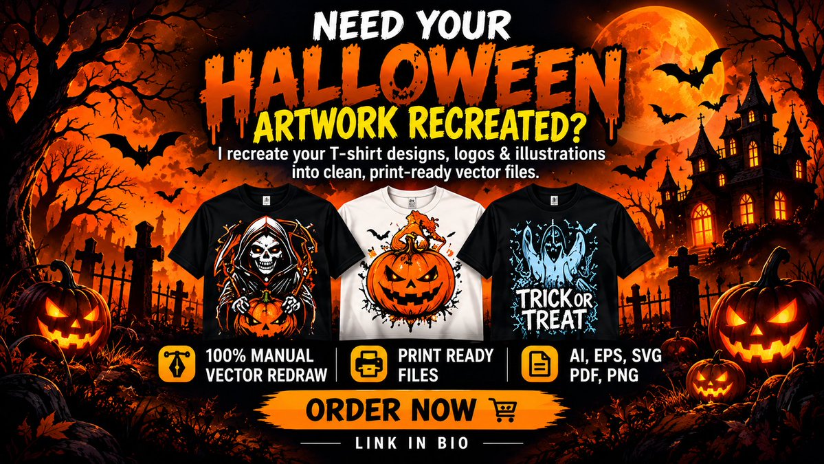 SURYAR0a's tweet photo. 🎃 Need your artwork recreated?

I recreate existing logos, T-shirt designs,typography &amp; low-quality artwork into clean, high-quality, print-ready files.

📩 Order through my Fiverr link in bio!
#ArtworkRecreation #VectorTracing #TShirtDesign #PrintReady #HalloweenDesign https://t.co/63pWMpjyvt