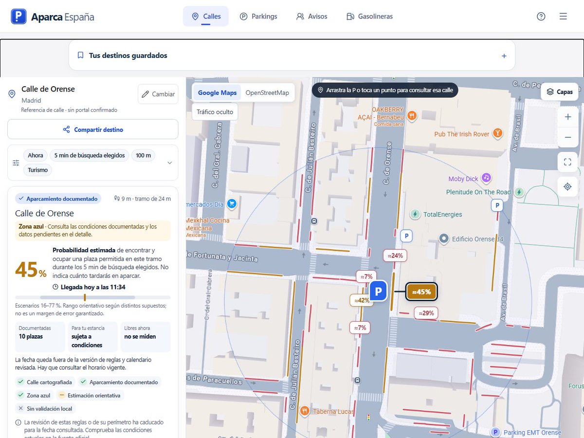 AparcaEspana's tweet photo. El navegador te lleva hasta tu destino. Aparcar al llegar es otra historia.

Para preparar esa última parte está Aparca España: consulta estimaciones por calles, compara parkings y ten una alternativa antes de salir. También puedes ver avisos de otros conductores, comparar carburantes y buscar recarga eléctrica.

Aquí te enseñamos cómo usarla, con capturas reales de la web. 👇

Los pronósticos son orientativos: no garantizan una plaza. La cobertura de información varía según la zona. Consulta la web antes de conducir o con el coche detenido.

Pruébala con un destino que conozcas: https://t.co/uwwOUCJDh7

¿En qué municipio te cuesta más aparcar?

#AparcaEspaña #Movilidad