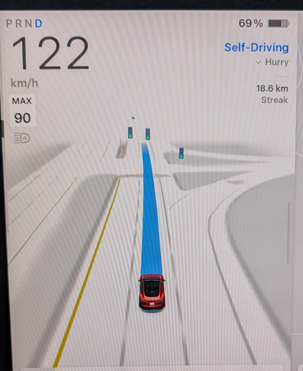 julievanisle's tweet photo. I am genuinely curious, why does FSD pay so little mind to the speed limit on highways? Hurry mode will go anywhere from 20 under to 40 over the speed limit (km/h). If the speed limit changes, I want my speed to change accordingly, but it acts like it just doesn't care. @aelluswamy @TeslaSI @Tesla