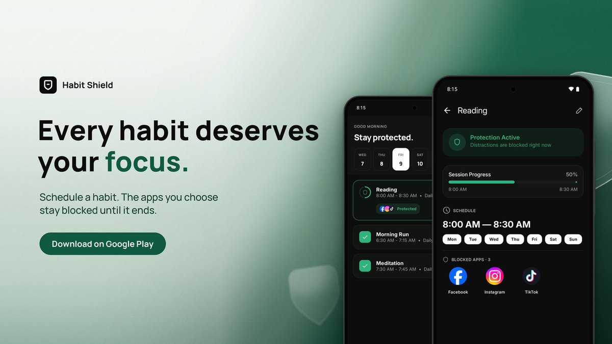 AarajYousuf's tweet photo. @alanxx3yy5w I'm building Habit Shield 🛡️ — a habit tracker that blocks distracting apps during scheduled sessions.

🚀 Try it: https://t.co/Yefkrlf94f

Let's connect, builders! 🤝 https://t.co/rZJQikUCWF