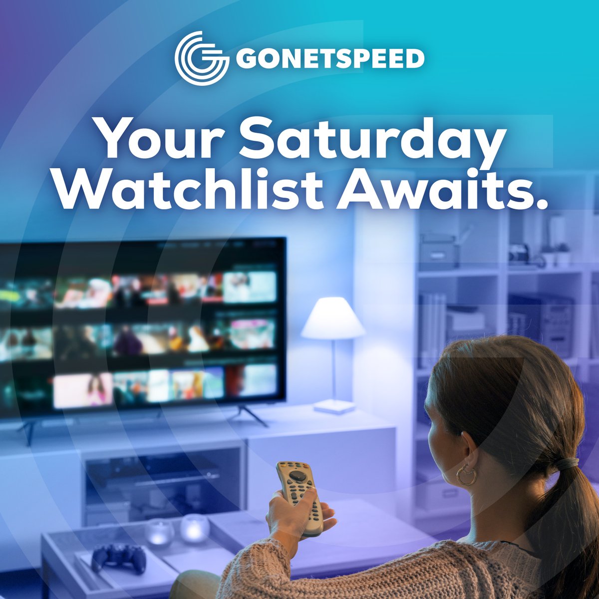 GoNetspeed's tweet photo. Saturday streaming marathon? Go for it. GoNetspeed 100% Fiber Internet is built for connected homes where multiple screens, devices, and entertainment plans are all happening at once. https://t.co/NUL6nNqwkE