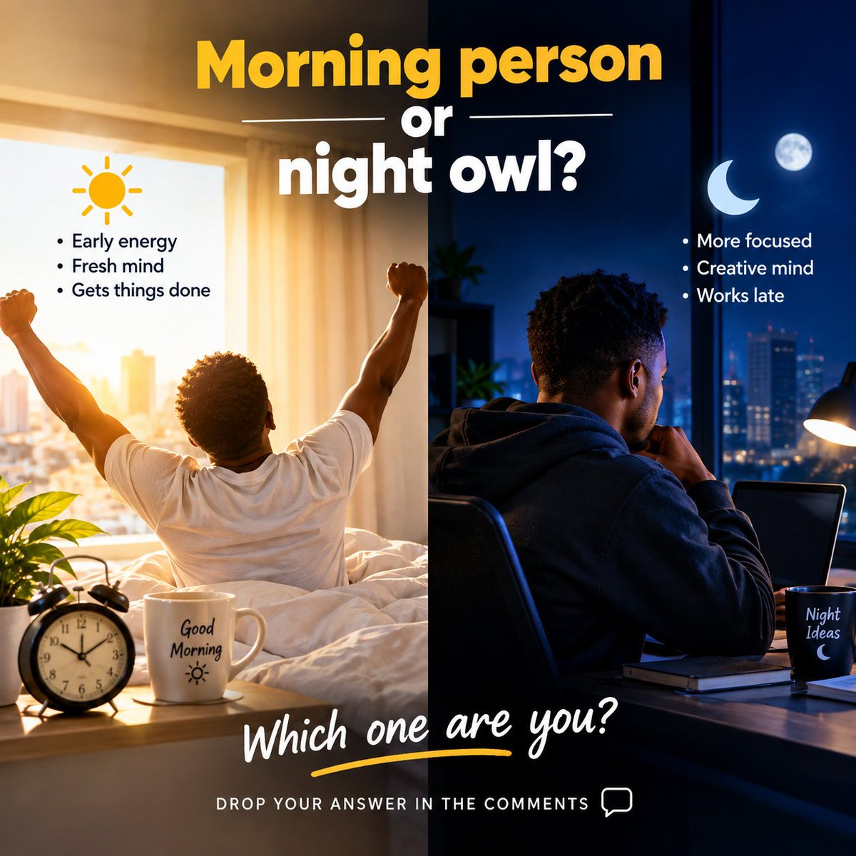 SsemakulaNich20's tweet photo. Morning person or night owl? https://t.co/Ovnvbg8YfG
