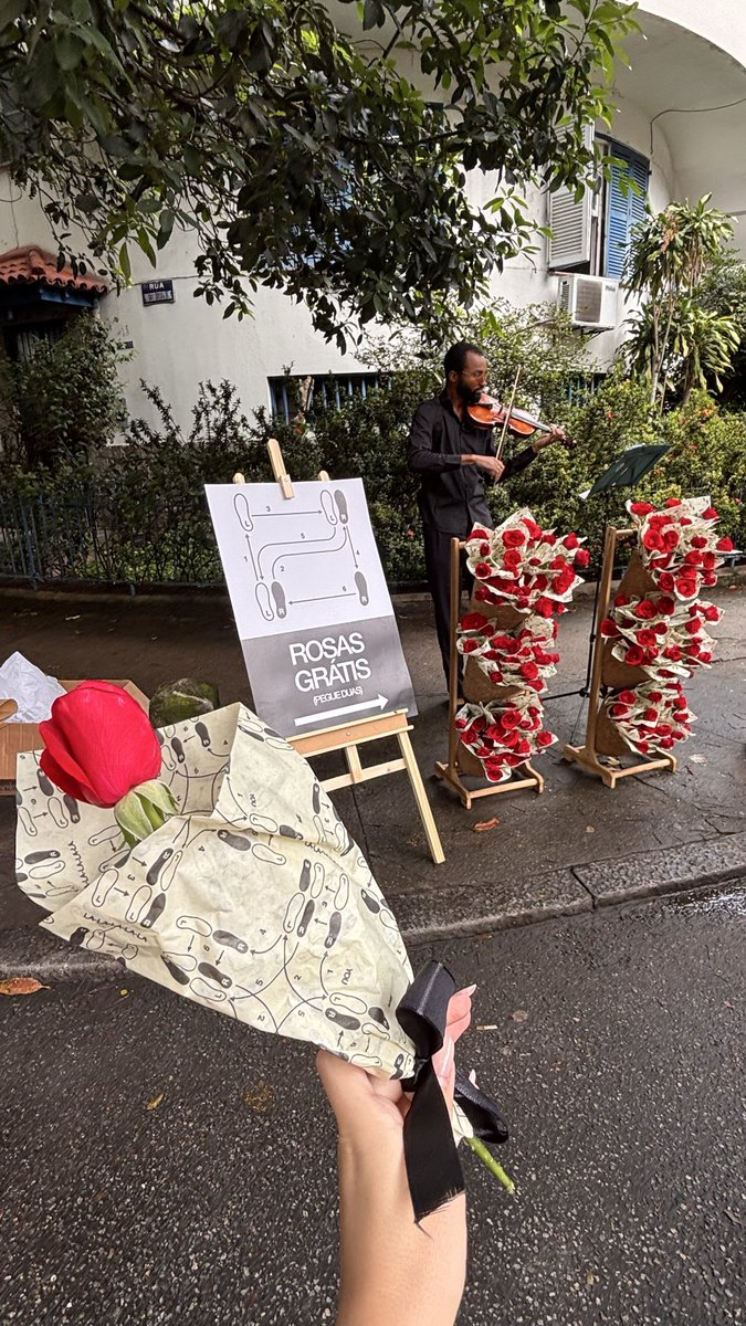 harrysbrasil's tweet photo. Harry Styles mandou distribuir flores de graça hoje no Rio de Janeiro, enquanto um violinista toca “Coming Up Roses”! 💐🌹

📍 Praça General Glicério https://t.co/ZZG2d5RAtD