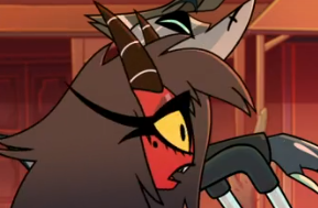 Luke52932147's tweet photo. As @lutesaurus pointed out though, the reaction to Cass saying "fausil" could be a slur for the demons of Greed. So I guess "Dealmakers" is probably the official name of the species.

#HelluvaBoss #Millie #Chaz #Cassity #HelluvaBossSeason3 https://t.co/bCFJiap7Kc