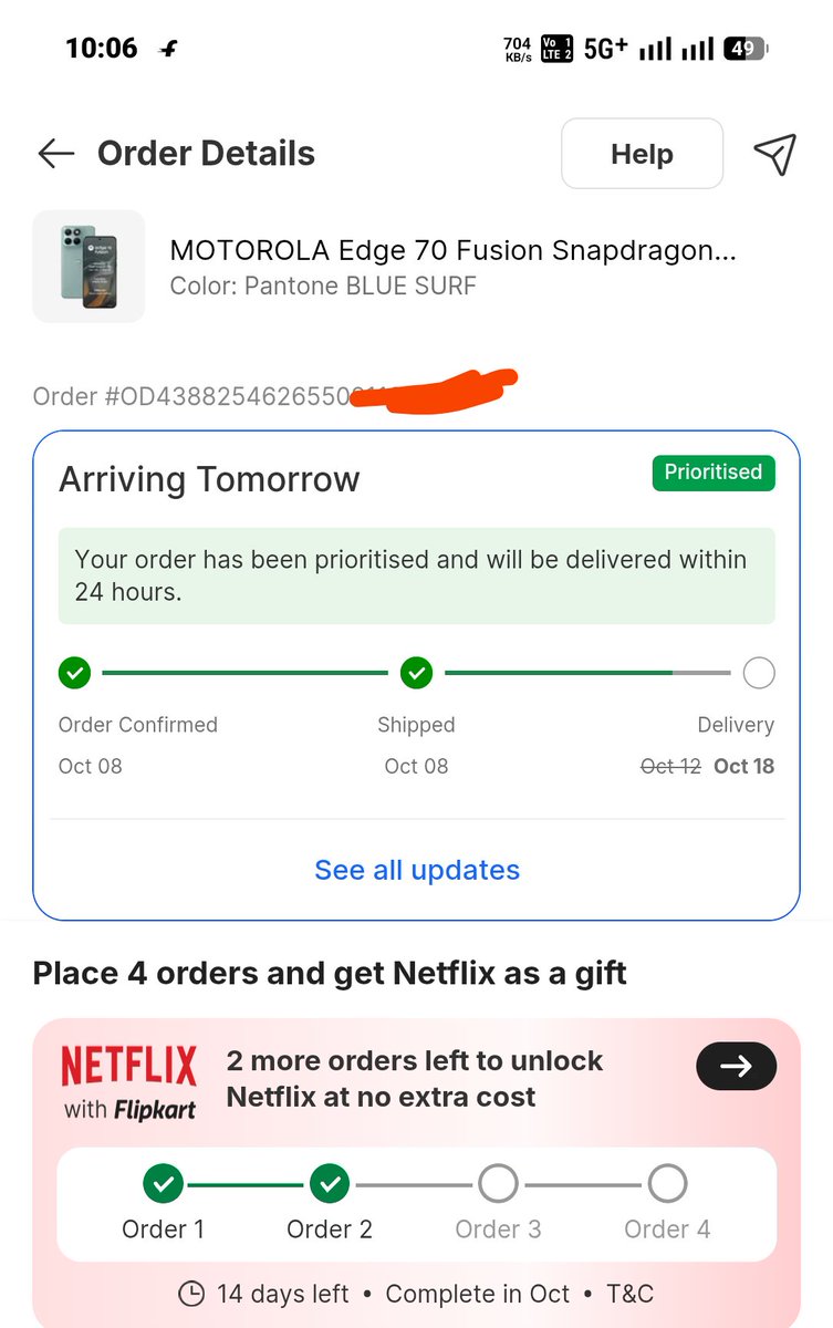 ehsanreza__07's tweet photo. Hey @Flipkart @flipkartsupport,
I ordered my phone on 8 October, and the promised delivery date was 10 October. However, it has been stuck on “Out for Delivery” for several days now. Despite contacting customer support repeatedly, I keep receiving the same response with no(1/2) https://t.co/RG9RF4UGO6