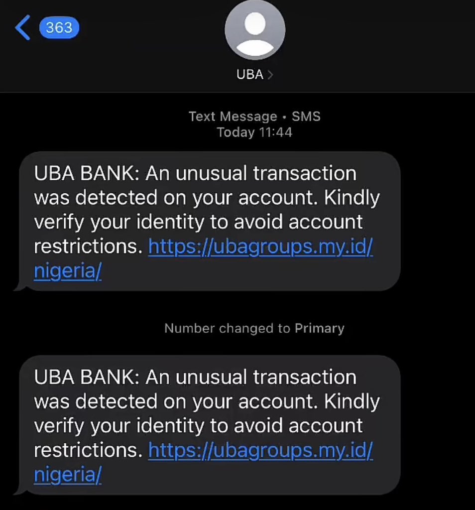 Ayomidey6k's tweet photo. I just received this message from UBA should I click the link? https://t.co/Lp0rFewMCn