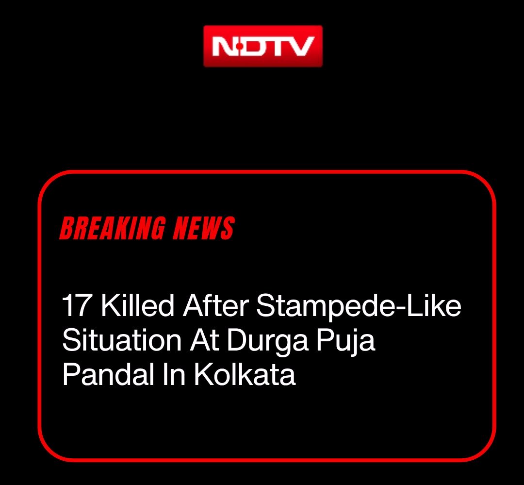 ShivAroor's tweet photo. BREAKING 🚨

At least 17 killed at stampede at Durga Puja pandal in Kolkata. Situation developing. More casualties feared. https://t.co/K0B9eu0kcP
