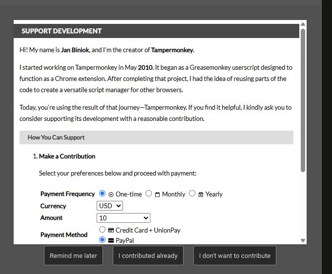 bwamsbrother's tweet photo. the founder of tamper monkey (the thing everyone uses to customize there axiom) is requesting funding because he cant afford to keep it up and he has a public github repo

Click the support tab

https://t.co/f0RqOLyyuS

https://t.co/l6XbLCy5M0 https://t.co/cNg7qrQV4E