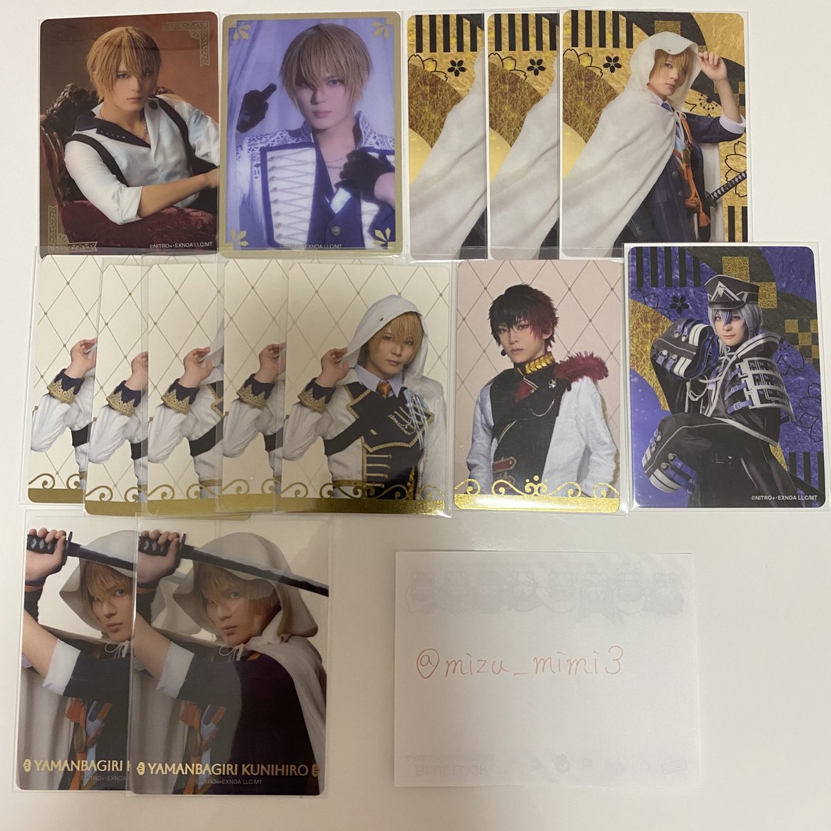 mizu_mimi3's tweet photo. 【交換 譲渡】ミュージカル 刀剣乱舞 刀ミュ 月夜 月夜一縷

譲:
国広 肥前 大慶（1枚目）

求:
長義（2枚目）

凱旋公演現地お手渡し10/18.23.25
別日都内
ご連絡はDMにお願いします

ーーー
山姥切 夜半 カード クリカ ふぉと 缶バッジ  ランダム ABC 戦闘 ライブ https://t.co/Vz2HZTaSr6