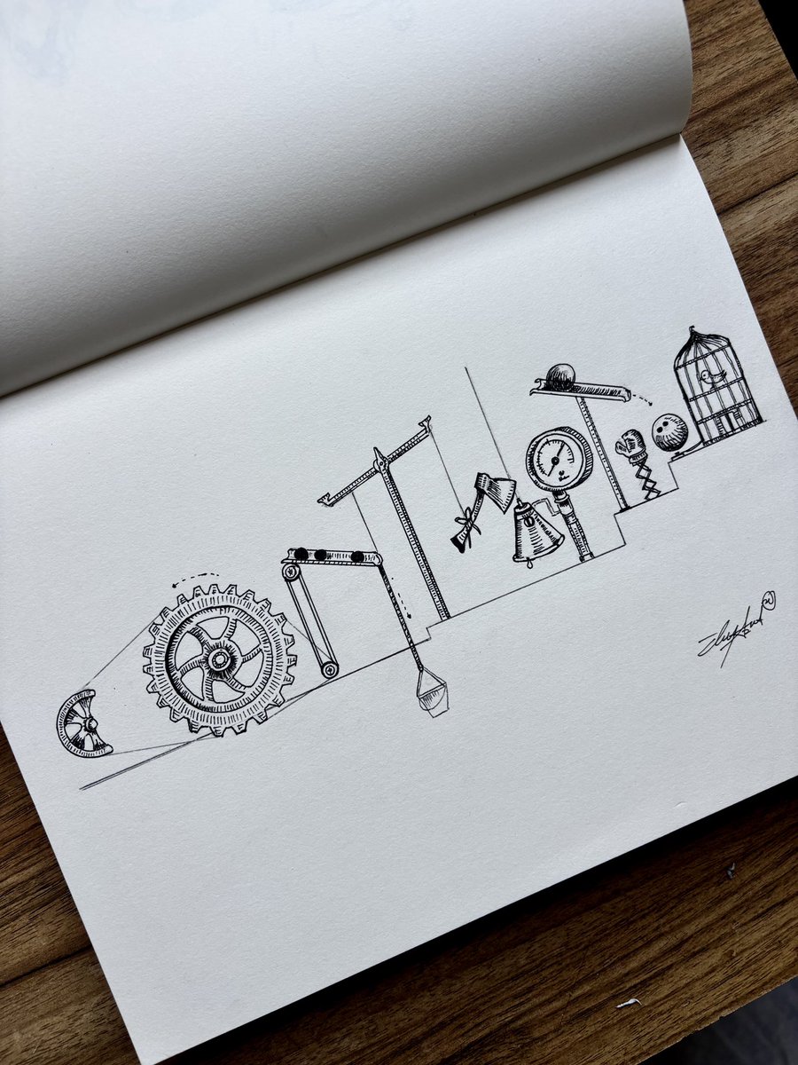 Elroyz_'s tweet photo. InkTober Day 16: CONTRAPTION ⚙️

A conceptual lettering of CONTRAPTION ✍🏽 for @inktober.

For this one, I decided to create my own contraption machine to free a bird from its cage

Go through the process ✊🏽😌 https://t.co/C2JiVCo8Wg