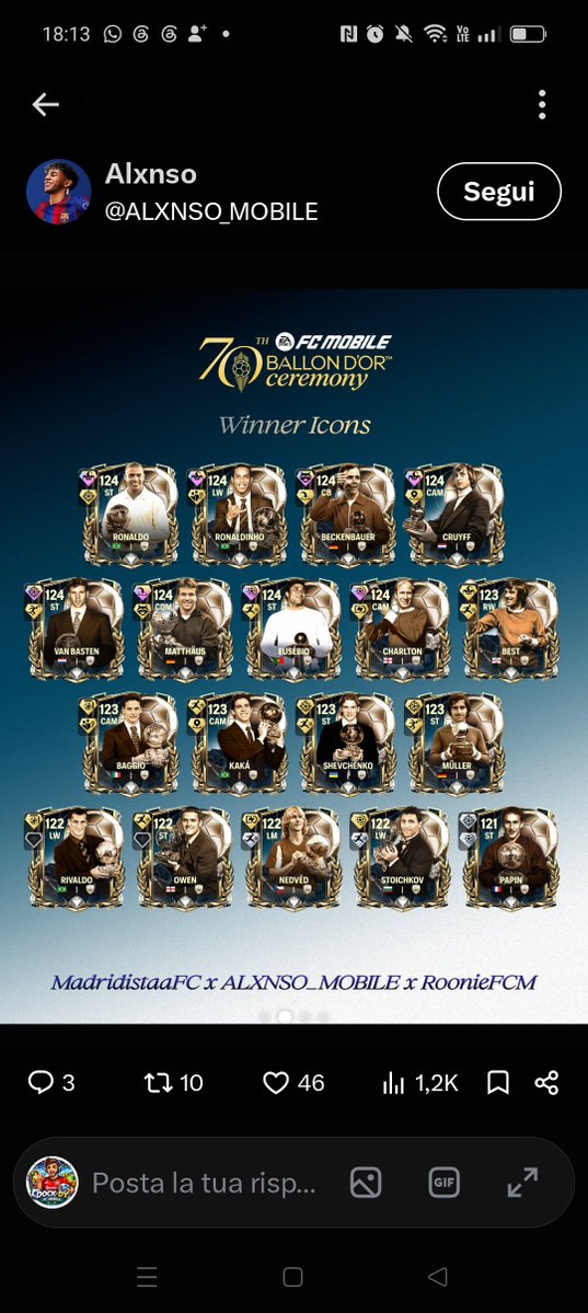 DockDy93's tweet photo. 🏆 Ballon d’Or hits FC Mobile Oct 22!
Messi &amp; CR7 124 OVR? 👀 Fan concepts—cards unconfirmed!

🎨 Credits: MadridistaaFC × ALXNSO_MOBILE × RoonieFCM

Follow DOCKDY on Instagram, YouTube, TikTok &amp; Twitch!

#FCMobile #BallonDor #FCMobileConcept #Dockdy https://t.co/FBOuvDUJYi