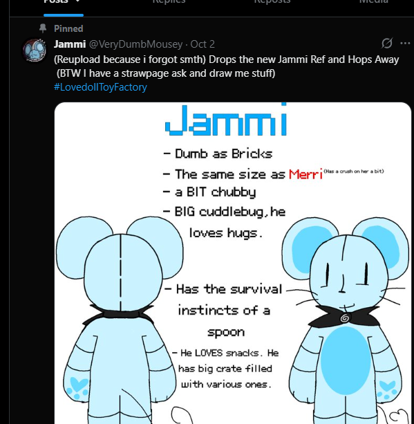 Mostlytreefrogs's tweet photo. Now heres one big overview of one or both of his main ocs on all 3 of the accounts https://t.co/wW1KsfxOdn