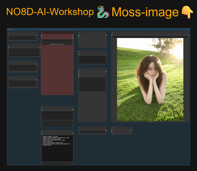 NO8D_2026's tweet photo. 社区对Moss-image的讨论很激烈，comfyui也在24小时内给予了支持，但没有人提供相关工作流，所以我搭了这个。链接和你需要知道事情都放在了回复区。👇👇👇
#comfyui #workflow #MOSSImage https://t.co/30vp4LuT9B