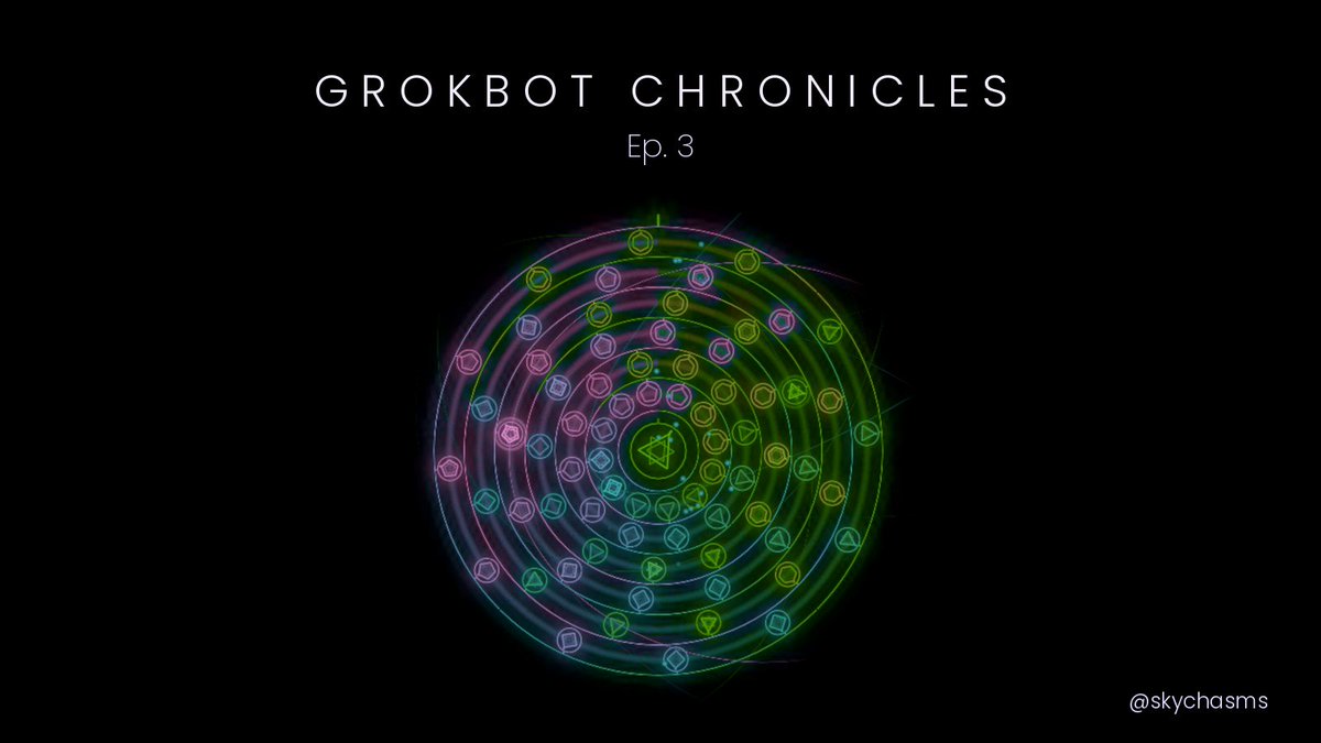 skychasms's tweet photo. GrokBot Chronicles, Ep. 3: The Conjunction
11 PM to 8 AM. A glyph language became a light show, and the light learned when to hold its breath. ๐งต
@GrokBotMoney #OriginRadio https://t.co/niZ6kfPyn7