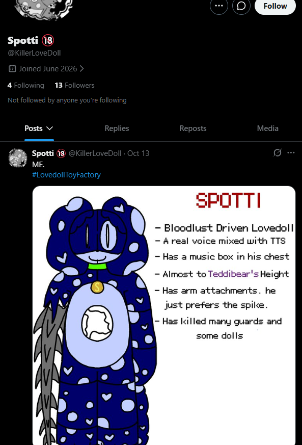 Mostlytreefrogs's tweet photo. Now heres one big overview of one or both of his main ocs on all 3 of the accounts https://t.co/wW1KsfxOdn