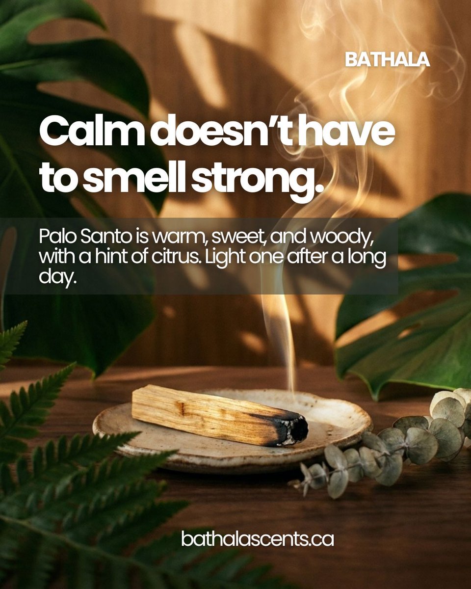 BathalaScents's tweet photo. Calm doesn’t have to smell strong. Palo Santo is warm, sweet, and woody, with a hint of citrus. Light one after a long day. Tag someone who loves warm, woody scents.

#bathalascents #WinnipegLocal #ShopLocalWinnipeg #WinnipegWellness #localbusiness #entrepreneur https://t.co/YDQyEJM6WZ