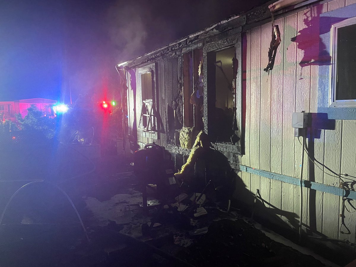 TMFPD's tweet photo. Around 4 a.m. #TMFR crews responded to a structure fire involving a manufactured home in Sun Valley. No injuries were reported and one person was displaced. The cause is under investigation. https://t.co/hRqtmOyTNx