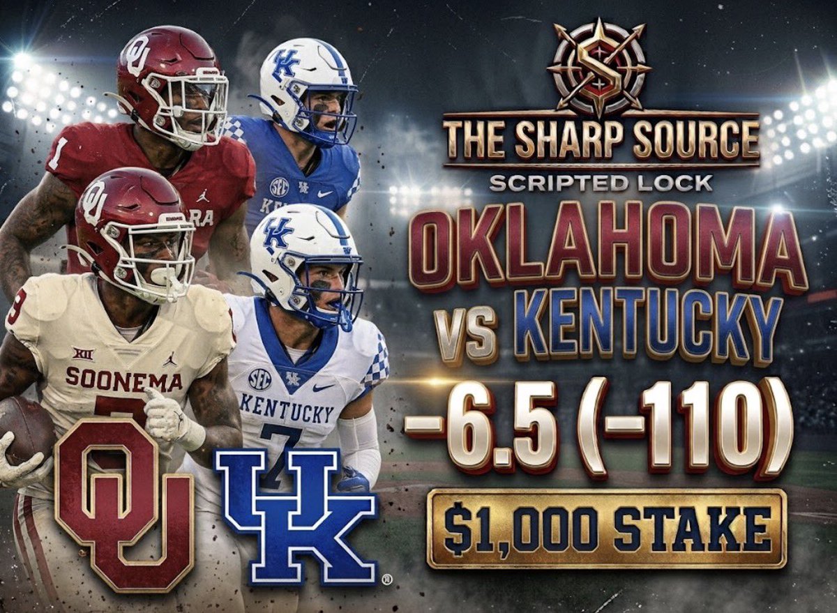 TheSharpSource's tweet photo. 🔒The Sharp Source SCRIPTED LOCK
3-0 UNDEFEATED RECORD 🚨

Oklahoma -6.5 @ -110 — $1,000 STAKE

❤️ if tailing. Reasoning ⤵️

 The Ultimate Ranked Underdog Trap: Look at the board and ask yourself one question: why is an unranked, 3-2 Oklahoma team laying nearly a full touchdown (-6.5) against a 5-1, No. 15-ranked Kentucky squad that is 5-1 ATS this season? Casual bettors see the ranking next to Kentucky’s name, see them riding a four-game SEC winning streak, and think +6.5 is the easiest money on the slate. That is the exact psychological bait Vegas engineered.

 Kentucky’s Overtime Exhaustion: Kentucky’s 5-1 record is masking massive regression. They have survived back-to-back weeks by a single point in overtime—beating South Carolina 35-34 in OT and escaping LSU 35-34 in OT last Saturday night on a walk-off two-point conversion. Now, after emptying their emotional tank at home against LSU, they have to travel into a hostile Saturday night environment at Gaylord Family Oklahoma Memorial Stadium.

 Oklahoma’s #7 Pass Defense vs. Kenny Minchey: Kentucky QB Kenny Minchey (246 passing yards vs. LSU) and RB C.J. Baxter (123 rushing yards, 2 TDs last week) haven't faced a secondary like Brent Venables’ unit. Oklahoma ranks 7th in the nation in pass defense (allowing just 150.0 passing yards per game) and 7th in red-zone defense (holding opponents to scores on just 66.7% of trips) while giving up only 17.6 points per game. Fresh off intercepting Arch Manning twice in a 27-24 Red River Rivalry win over Texas, Peyton Bowen and Courtland Guillory are going to suffocate Kentucky’s passing windows.

 John Mateer vs. A Leaky Wildcat Secondary: While Oklahoma’s defense locks down the field, Kentucky’s defense ranks a brutal 108th nationally in scoring defense (allowing 28.0 PPG), 116th in pass defense (246.3 YPG allowed), and 113th in red-zone defense (allowing scores on 92.0% of opponent red-zone trips). Oklahoma converts 90.0% of its red-zone trips, and Kentucky has struggled all year containing mobile quarterbacks scrambling out of structure. Look for QB John Mateer, RB Lloyd Avant (7.2 YPC vs. Texas), and WR Isaiah Sategna III to shred Kentucky on extended drives.

#BoomerSooner #Sooners #KentuckyWildcats #SEC #NCAAF #GamblingTwitter #TheSharpSource #ScriptedLock