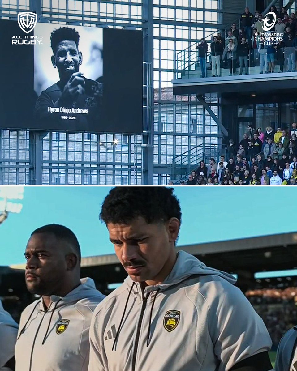 AllThingsRugbyX's tweet photo. A very emotional moment of silence for Hyron Andrews!

#InvestecChampionsCup #Rugby #LARvLIO https://t.co/AS85ChxssQ