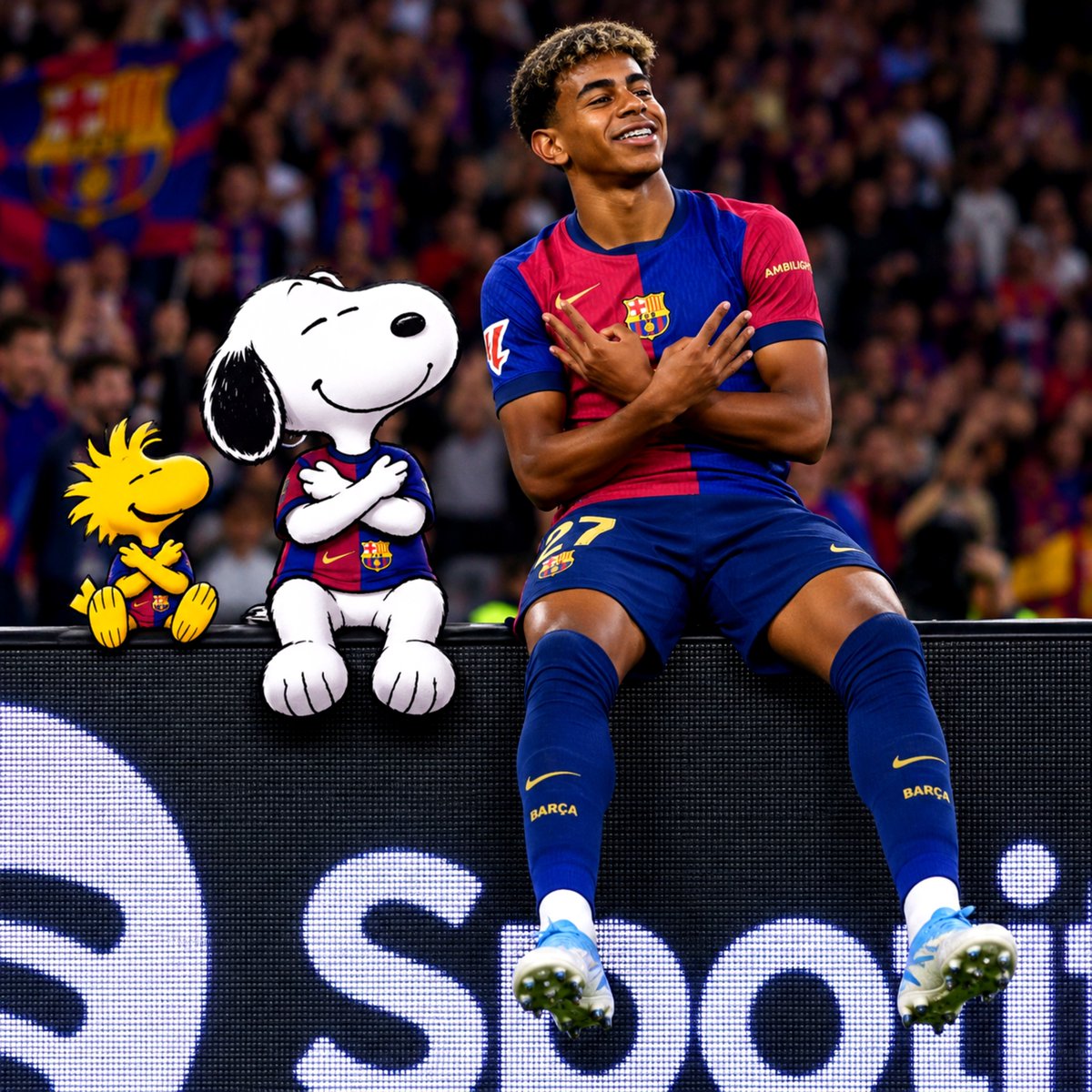 snoopyVy123's tweet photo. Lamine scores, Snoopy &amp; Woodstock join the celebration! 🔵🔴🐶💛 https://t.co/RSJLotqFu2
