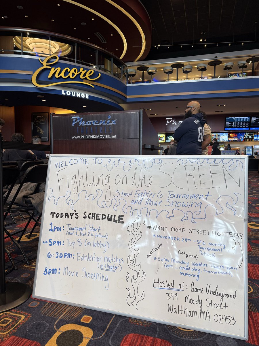 TravelingCtrlr's tweet photo. ROLL CALL 🗣️🗣️🗣️‼️

TC has officially taken over Phoenix Theaters at Patriot Place + our SF6 tournament is about to kick off.

🎟️ Registration closes at 1:15PM 🎟️

Y’all better be ready for some good-ass Street Fighter 😈

#SF6 #StreetFighter https://t.co/yCma2vJa3z