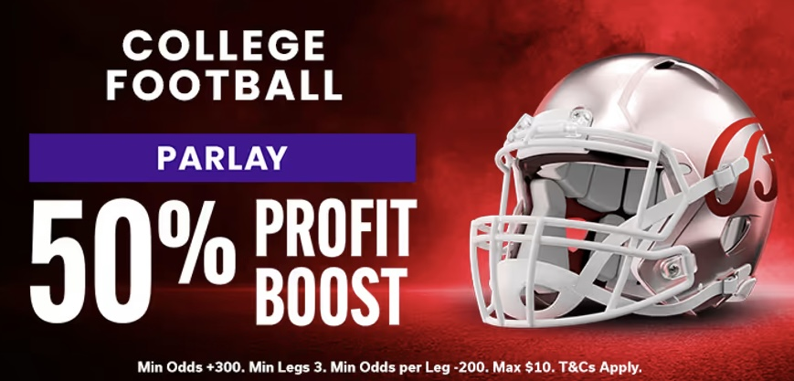Promos319's tweet photo. BallyBet 50% College Football Parlay Boost Token 🏈

Fair value +481, +36.5% EV. Would go up to 1.8 units 🔥 https://t.co/UaGD7EkBUM