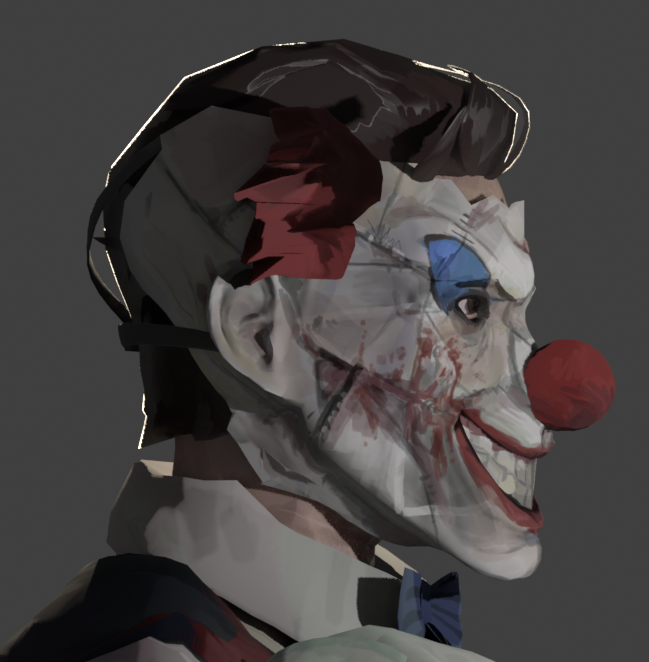 Quooke's tweet photo. The half mask 3D model 
(you can tell I gave up with the tuft of hair lol)
#nopixel #ChatterBox #blender https://t.co/a2WOzXc0K8