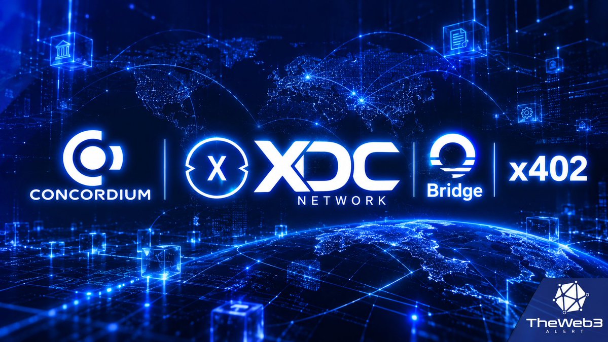 theweb3alert's tweet photo. The evolution of $XDC has gone FAR beyond digital trade infrastructure

They're now building towards ALL the technological innovations happening & plugging it into global trade

• AI
• Agentic Payments
• Quantum Resistance

And the latest piece to this is their Concordium partnership.

Let’s run through how we got here.

Start with XDC AI.

Launched July 2026.

A marketplace where AI agents find, buy n pay for APIs and digital services on their own.

Built on Coinbase’s x402 standard.

Settled in USDC, with the gas covered for the agent.

Agents sign off-chain, a relayer pays the network fee.

Owners set spending caps on the agent’s smart wallet.

And it connects to Claude, ChatGPT, Cursor n Codex.

Making integration as seamless as can be through leading AI applications.

Fast forward to August and we've now got Bridge.

The same Bridge that Stripe had acquired.

On n off ramps. Virtual accounts. Multi-currency custody.

And each agent or workflow can get its own IBAN or ACH endpoint that settles into stablecoins on XDC.

So agents can pay.

And fiat can reach them.

But one piece was still missing...

Concordium’s CEO Boris Bohrer-Bilowitzki put it best:

“Payment tells you an agent can spend. It doesn’t tell you who answers for it.”

So here’s what XDC now has in place:

• Owner verifies with passport + liveness check in the Concordium Wallet

• Check is run by an independent identity provider

• Owner links their XDC wallet (two signatures, no funds moved)

• Agent is registered and gets a “Verified by Concordium” badge

• Anyone can check the badge publicly, no one needs to be contacted

No name, document number or photo goes on-chain.

Disclosure only happens through a court order, acted on jointly by independent Privacy Guardians.

This is also Concordium’s first full-network integration.

Until now it was agent by agent on Ethereum & Solana.

Now let’s bring in Contour.

Contour was a digital letter of credit network originally backed by HSBC, Citi n Standard Chartered.

It struggled to scale and shut down in late 2023.

But last year in October, XDC Ventures acquired it

Alongside it, XDC launched a Stable-Coin Lab to test whether regulated stablecoins like USDC can settle trade more efficiently.

Fast forward to Sibos Miami, Sept 28 to Oct 1.

Contour’s interim COO presented what it's running now and how XDC powers it.

Live pilots settling selected letters of credit in USDC.

Bank account → USDC wallet → USDC wallet → destination bank.

AI auditing fields of trade documents like the MT700.

Exploring agentic document conversion and examination too.

Contour says digitising could cut a 15 to 20 day trade cycle to around 5.
––––––––––

Now let's lay the pieces together

Payments. x402 + gasless USDC + Bridge.

Identity. Concordium.

Trade documents n settlement. Contour.

And QAIX sits alongside it.