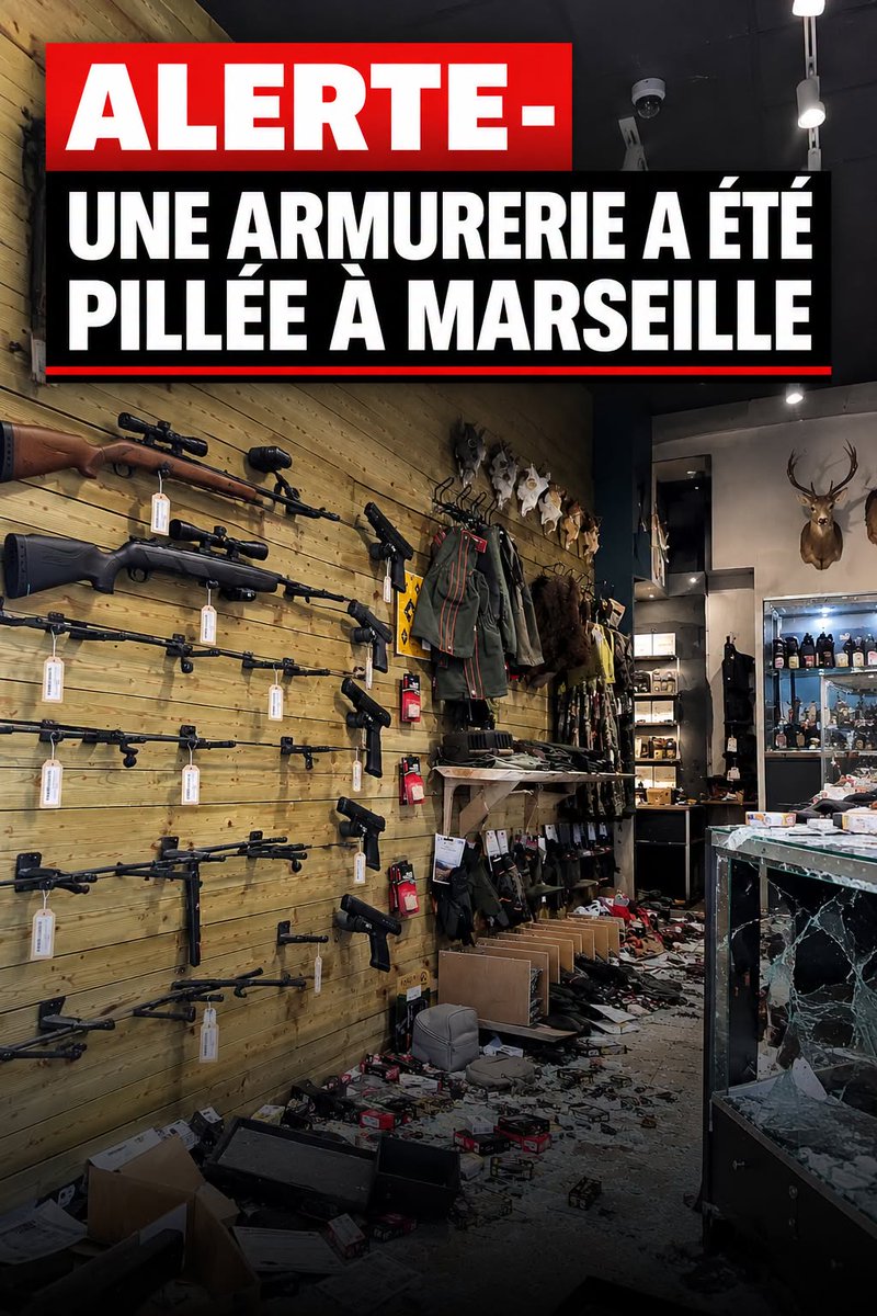 AnnaMar49841121's tweet photo. Une armurerie a été pillée en plein Marseille par des émeutiers.
Des armes volées pourraient ainsi circuler dans la ville. https://t.co/R9KpLMOU0A