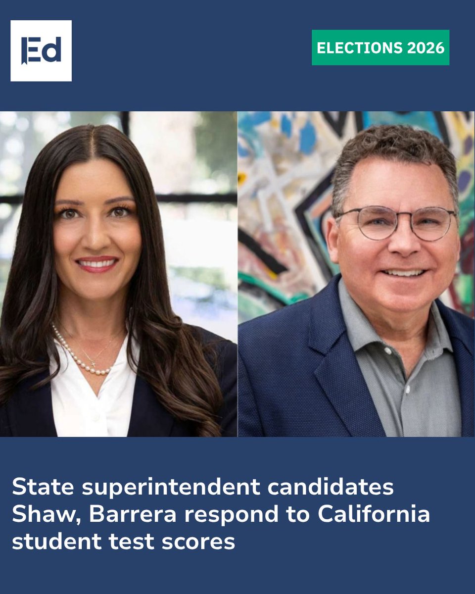 EdSource's tweet photo. State superintendent candidates Shaw, Barrera respond to California student test scores 

LEARN MORE: https://t.co/km1Hp5P0Pw https://t.co/C6CZTtKzEx