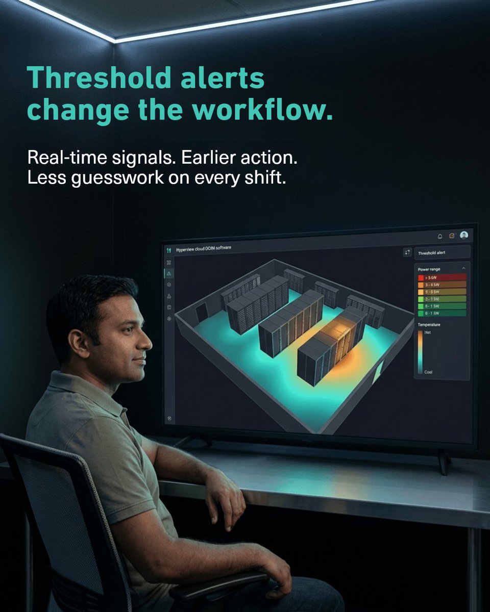 HyperviewHQ's tweet photo. The warning usually shows up The warning usually shows up first.

Most teams miss it until the rack is already under stress.

Threshold alerts tied to temperature and power change that fast. Less guesswork. Earlier action. A calmer shift into fall.

Sign up for a free trial. https://t.co/z893N5R4tg