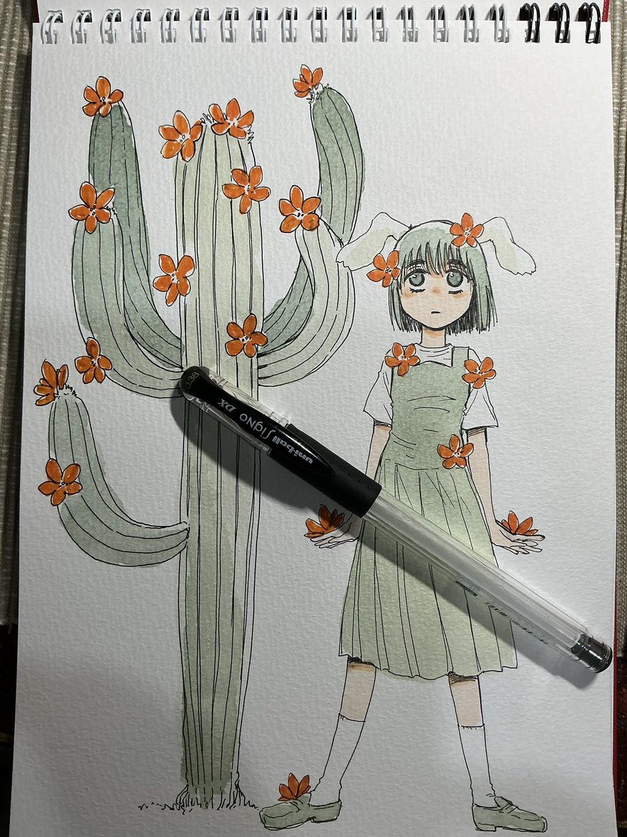 hika_ninomiya's tweet photo. 今さらですがぼちぼちとお題拾っていくかも。
#inktober2026 CACTUS (Day4のやつ…)
主線が滲んでしもた https://t.co/qCTzyFuYu0