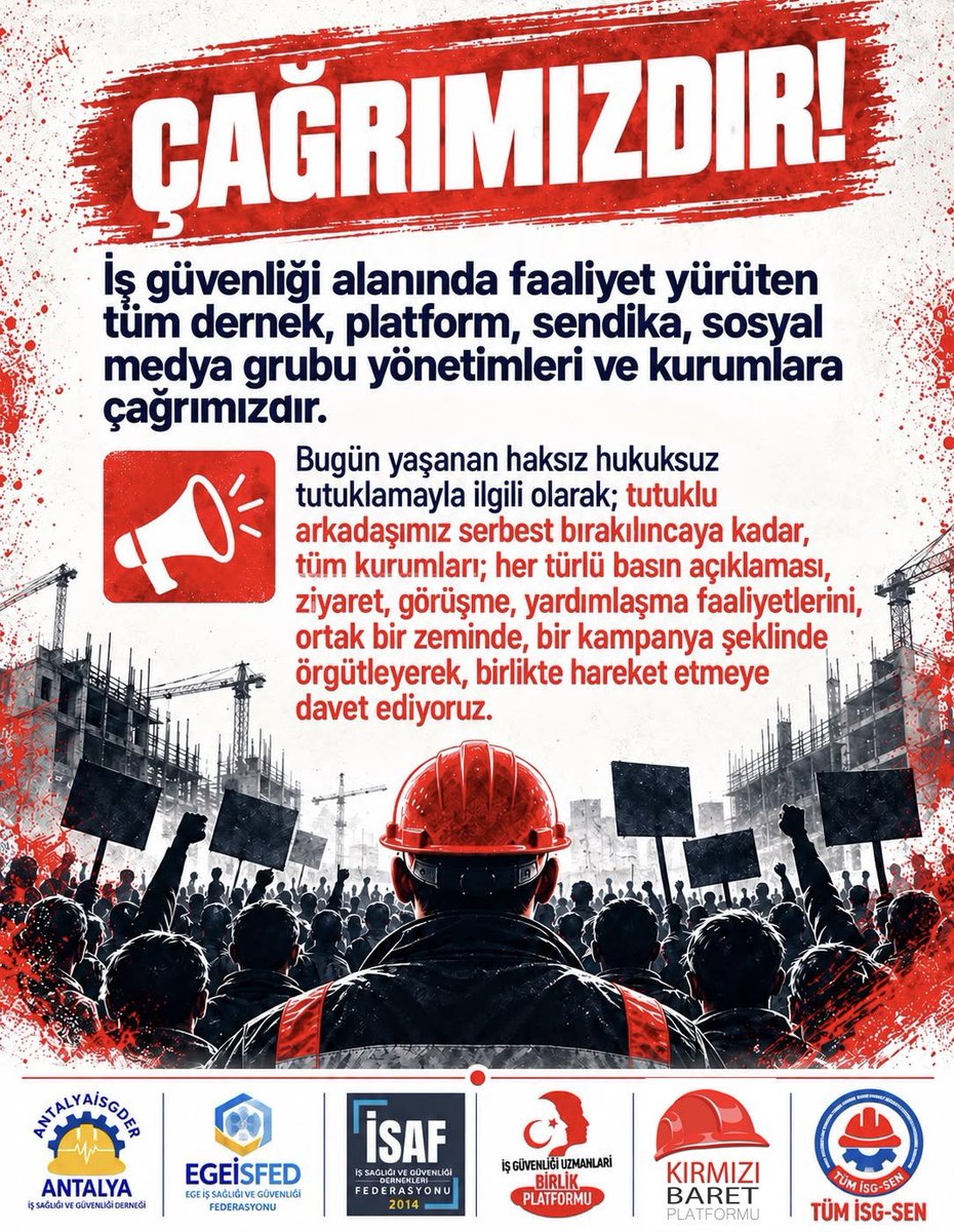 isafisg's tweet photo. Haksız yere 12,5 yıl hapis cezası verilen İş Güvenliği Uzmanı meslektaşımız Fikret A. için sessiz kalmıyoruz.
Fikret için adalet istiyoruz!
Hep birlikte orada olacağız.
@tcbestepe @csgbakanligi @isggmmedya 
#FikretİçinAdalet  #isg #safety #safetyfirst https://t.co/J2cvW29net