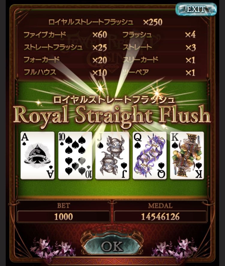 thisyutaru's tweet photo. グラブル

ロイヤルストレートフラッシュ達成！！
しかもダブルアップも成功

カジノ称号は難易度高いの多いから嬉しい https://t.co/uCRfdS62v4