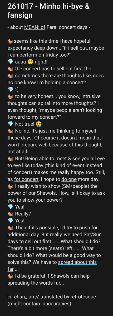 retrotesque's tweet photo. Minho is really excited about his concert and hopes to add one more day. But his thoughts spiraled into, "Maybe people aren't looking forward to my concert?"

This time, he personally asked Shawols to help spreading the word 🥺 

(cr. chan_lan)

https://t.co/YSvGbWlfCi https://t.co/s42iwjs4Ph