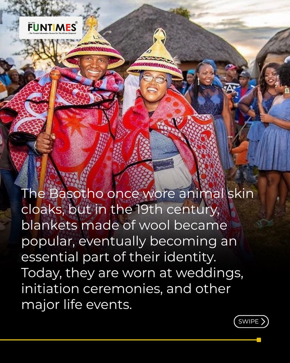 FunTimesMag's tweet photo. In Lesotho, the Basotho blanket is a big part of the country's culture and identity. It is worn with pride, and there is a beautiful story behind it.

Be honest, did you know this about Lesotho?

#Lesotho #AfricanCulture #ExploreAfrica #FuntimesMagazine https://t.co/4BxCz6KTF1