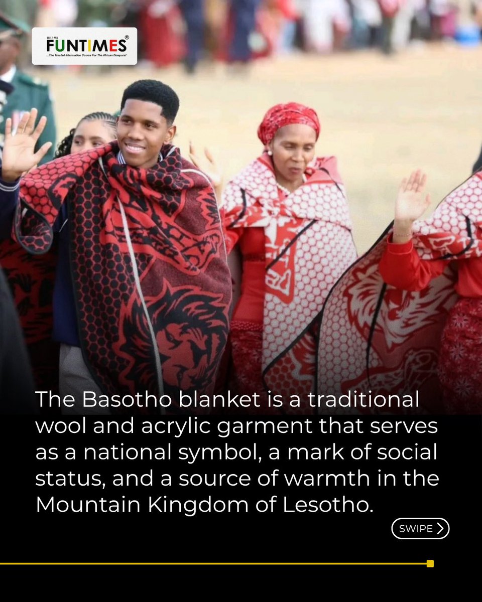 FunTimesMag's tweet photo. In Lesotho, the Basotho blanket is a big part of the country's culture and identity. It is worn with pride, and there is a beautiful story behind it.

Be honest, did you know this about Lesotho?

#Lesotho #AfricanCulture #ExploreAfrica #FuntimesMagazine https://t.co/4BxCz6KTF1