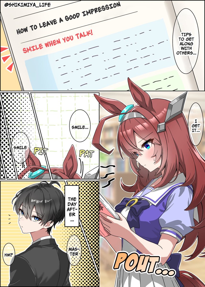 umatranslations's tweet photo. "Bourbon practices smiling" by shikimiya_life
TL &amp; TS by me

(1/2)

#Umamusume
#UmaTranslations https://t.co/vnedAPNuzP