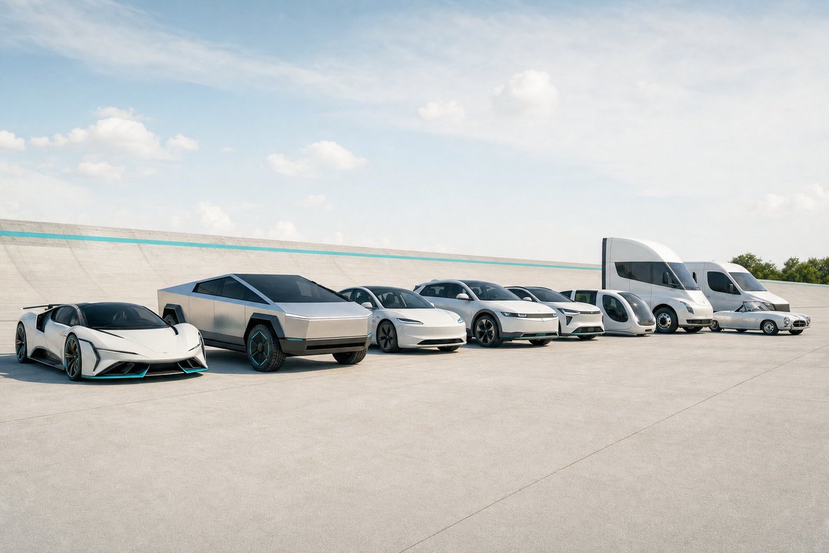 TeslasuperX's tweet photo. Pick your fighter. Roadster has the afterburner. Model S goes plaid. Cybertruck rams. Semi just plows through. Ten Teslas, ten cheats, zero mercy. Which one are you maining? https://t.co/VvOo6dCeMw https://t.co/cI2CmRs1Pz