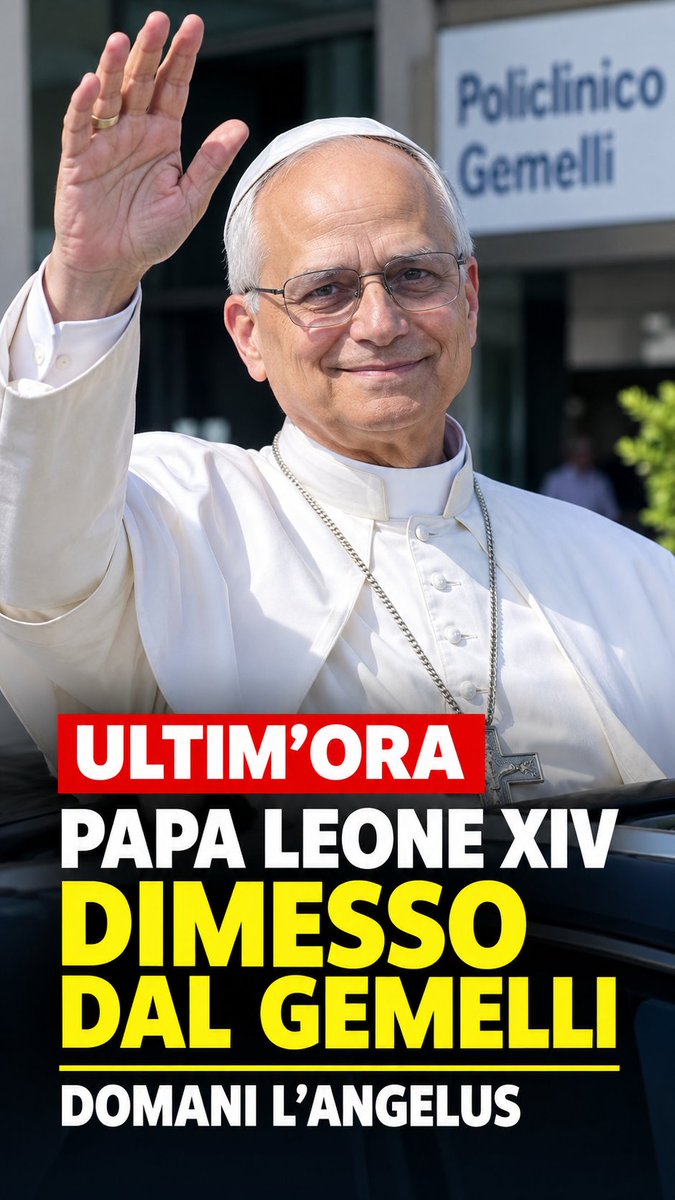 Manson1178's tweet photo. ULTIM’ORA: PAPA LEONE XIV LASCIA L’OSPEDALE
Il Pontefice è stato dimesso dal Policlinico Gemelli di Roma dopo l’intervento. Domani è atteso per la recita dell’Angelus in Vaticano

Segui A(i)ttualità per tutti gli aggiornamenti!

#PapaLeoneXIV #Vaticano #UltimeNotizie #Aittualità https://t.co/GO9hcZZq6d