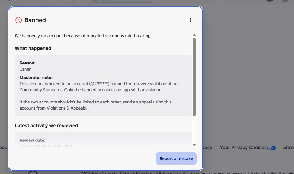 ADevilishButler's tweet photo. I explained my situation to Roblox Support so many times, telling them that the account they’re accusing me of using IS NOT my alt account, but they still keep saying I violated the rules. 😭 None of my actual alt accounts are banned  So how am I supposed to appeal it #RobloxBan https://t.co/WUGUEmeAhv
