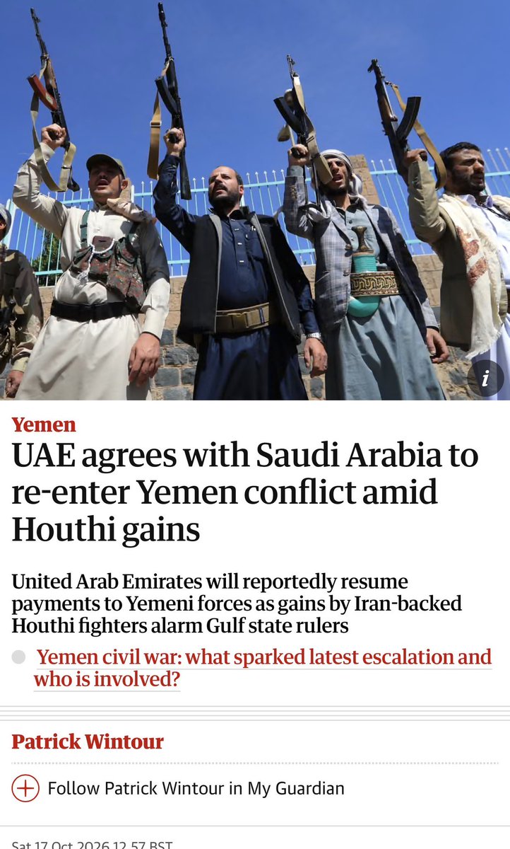 Abdulkhaleq_UAE's tweet photo. استبعد صحة ما أوردته صحيفة الغارديان اليوم بأن الإمارات وافقت على العودة إلى اليمن بناء على طلب من السعودية. الإمارات طوت صفحة الانخراط العسكري المباشر في الشأن اليمني أو استئناف دعمها المالي لقوات يمنية أو قوات في الجنوب العربي، لكن المؤكد ان نفوذ الإمارات باق ولا يمكن تجاوزه https://t.co/VNZJck0vsf