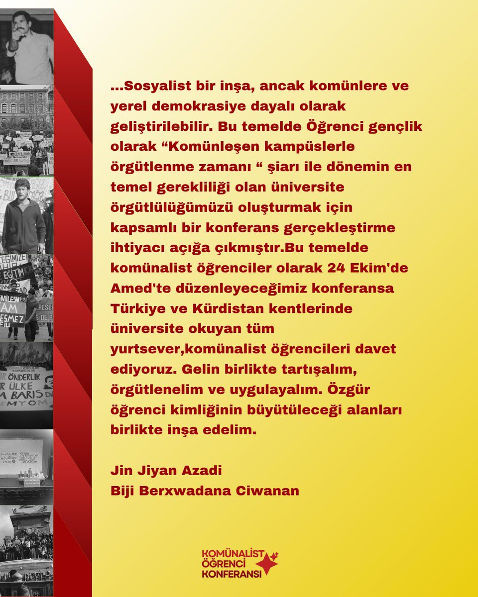 komunalist0's tweet photo. Komünleşen kapmüslerle örgütlenme zamanı…

Tarih📅: 24 Ekim 
Yer📍: ÇAND AMED/ AMED 

#gençlikörgütleniyor
#komünalistgençlik https://t.co/VaZ078lJLX