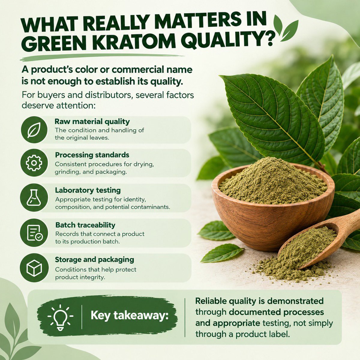 Magictree_K's tweet photo. Green Vein Is Color Really an Indicator of Quality?

A green appearance may catch your attention, but product quality goes beyond what the eye can see.

From raw leaf characteristics to processing methods and laboratory testing, several factors matter when evaluating green kratom https://t.co/HBTJrlNIdR